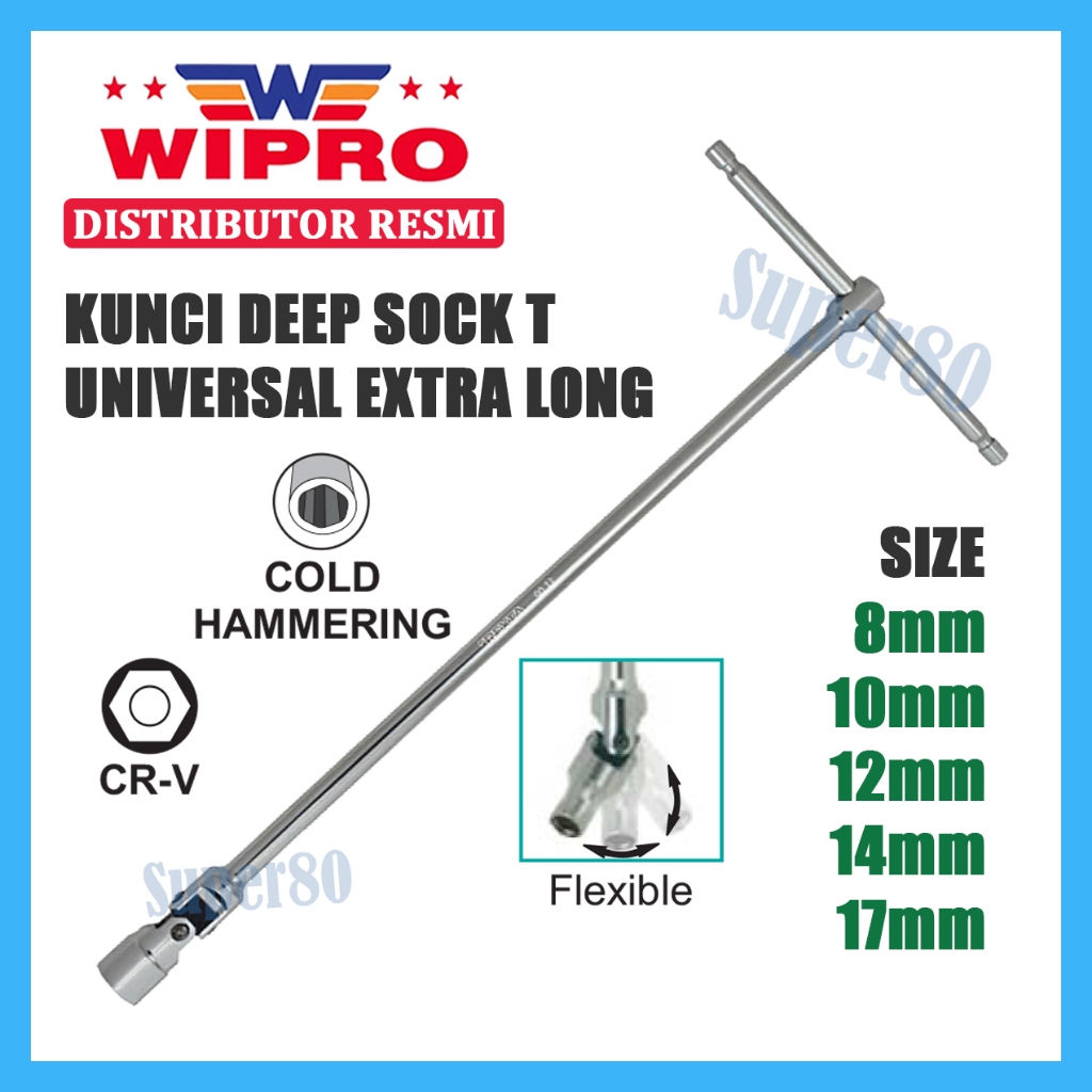 Wipro Kunci Deep Socket T Busi Motor Universal Fleksibel Panjang Sock Sok 8mm 10mm 12mm 14mm 17mm 8 