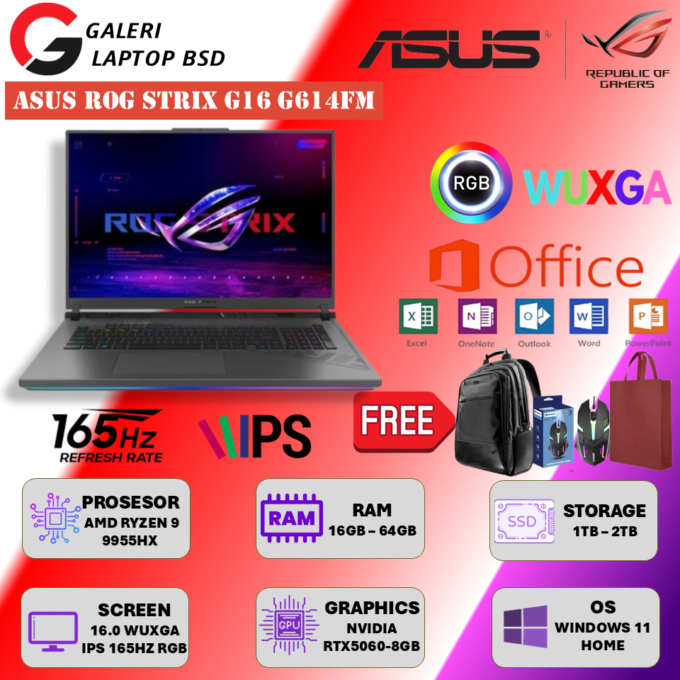 Laptop Gaming Asus ROG Strix G614FM AMD RYZEN 9 9955HX Rtx5060 Wuxga IPS Rgb Windows 11 Original