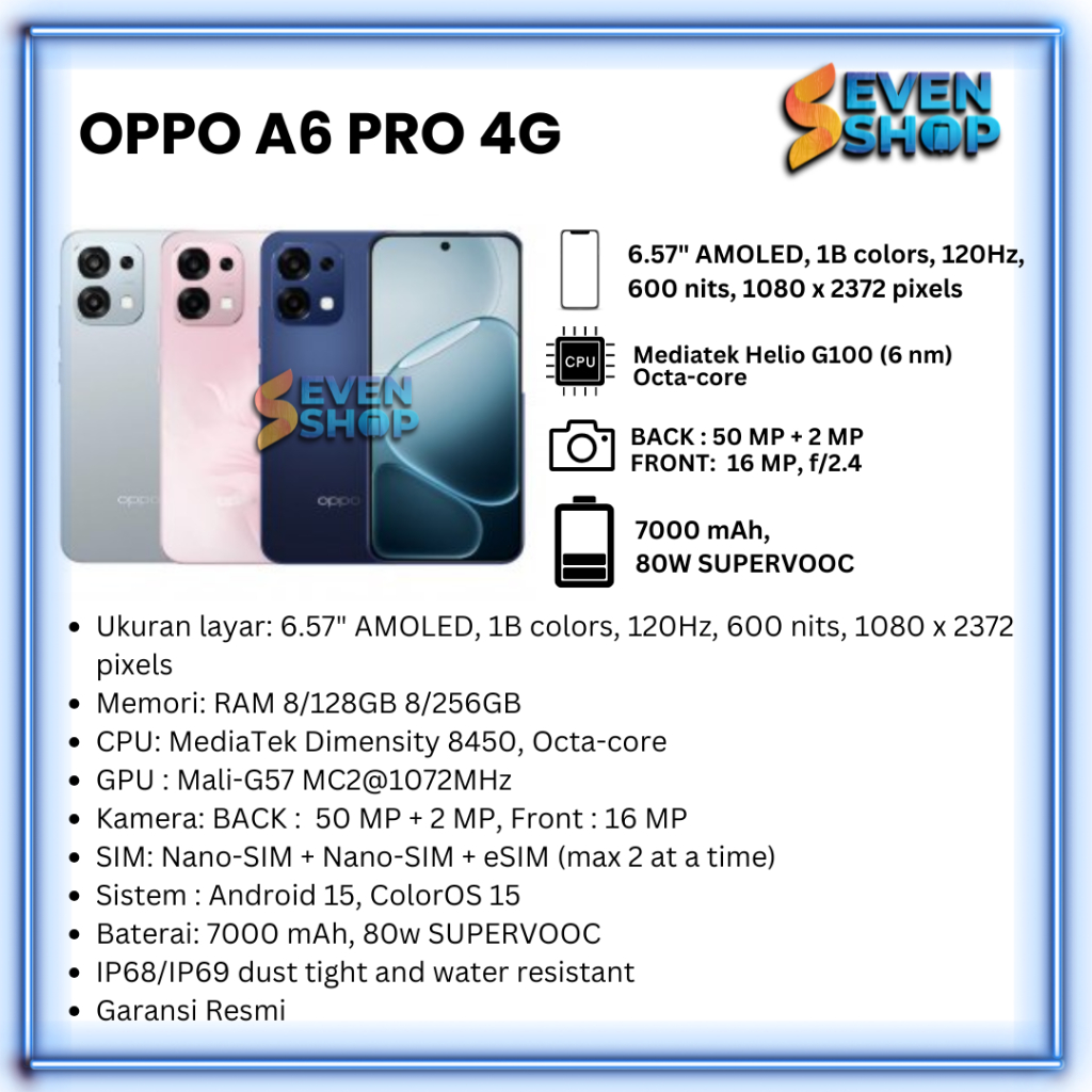 OPPO A6 PRO 4G RAM 8/128GB 8/256GB GARANSI RESMI 12 BULAN