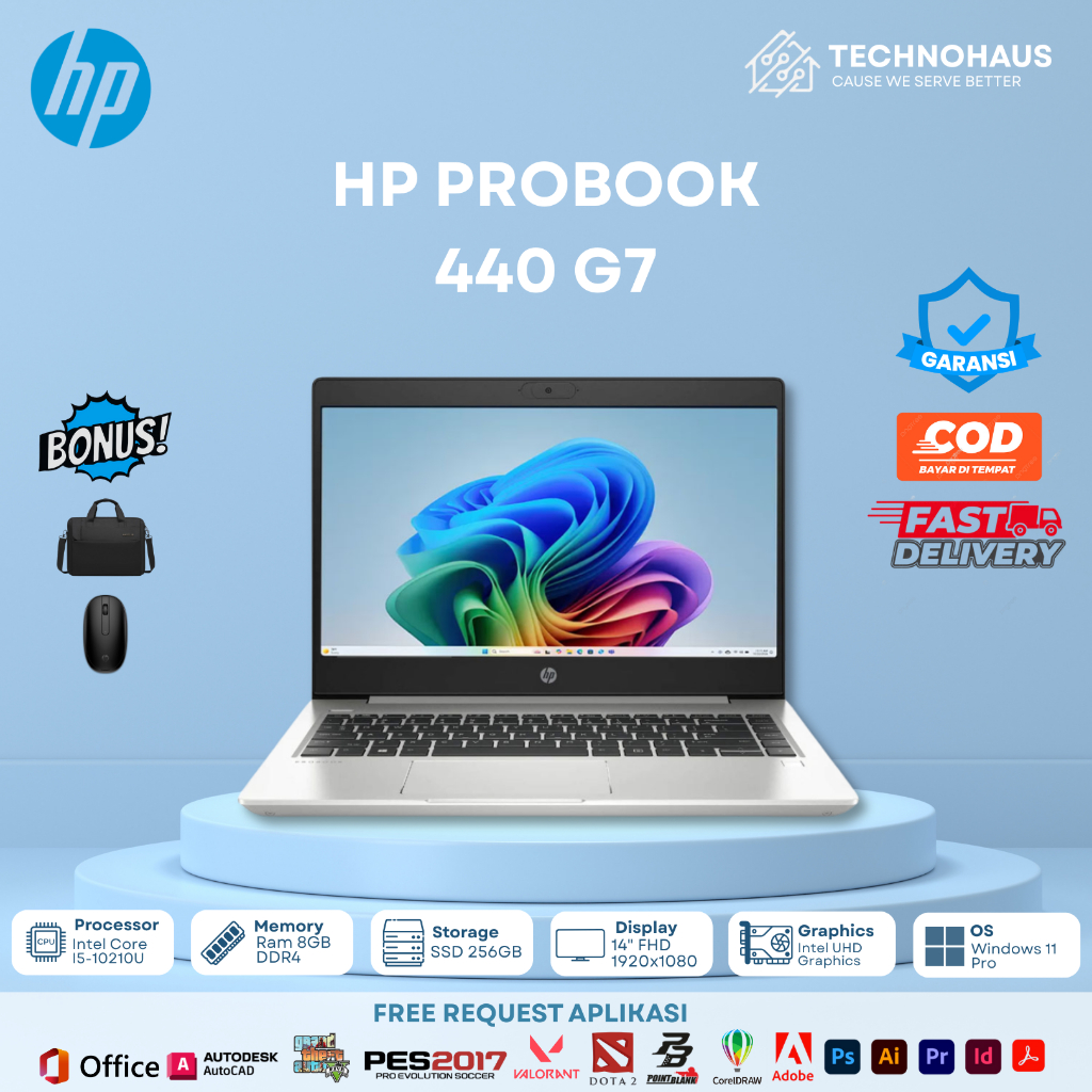 HP PROBOOK 440 G7 CORE I5 GEN 10 RAM 8GB SSD 256GB ORIGINAL BERGARANSI