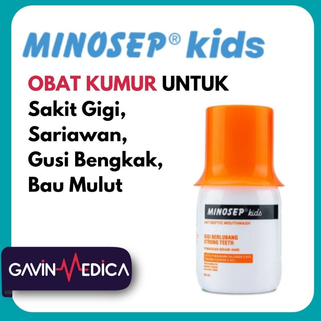 MINOSEP KIDS Obat Kumur Antiseptik 60ml Anak-Anak Sariawan Sakit Gigi lubang Gusi Bengkak Bau Mulut