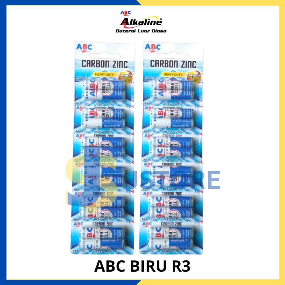 ABC biru R3/AAA/A3 Renceng 12 Pcs / Batre / Baterai / AAA / Biru / 12 butir / Ekonomis