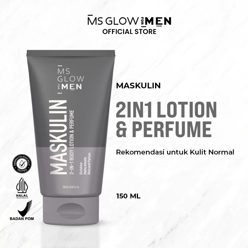 MS Glow For Men - Maskulin 2in1 Body Lotion & Parfume - 150 ml Lotion Pria Pemutih Badan Aroma Wangi
