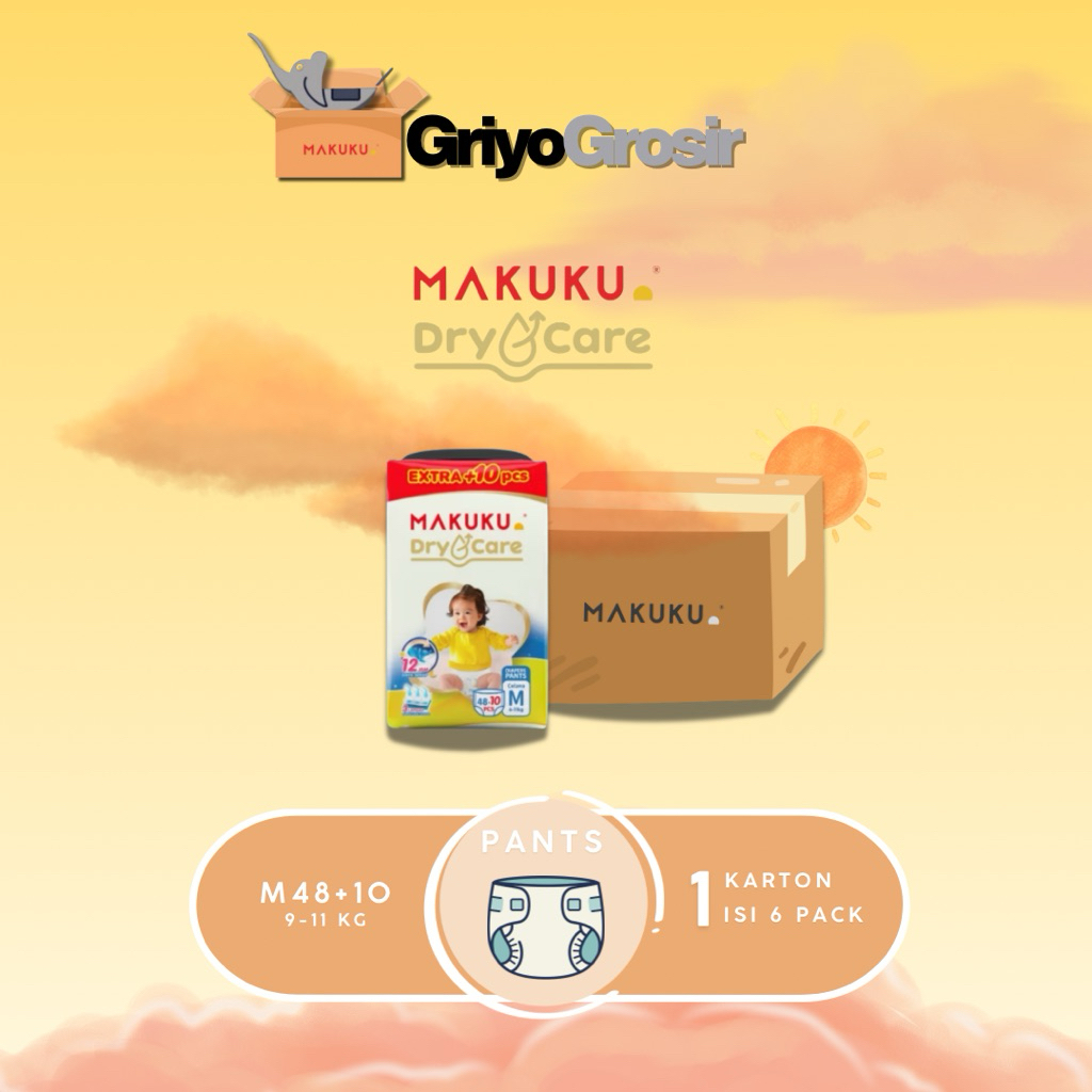 [1 Karton] Makuku Drycare Extra M48+10 / Popok Bayi / Anti Ruam dan Tahan lama