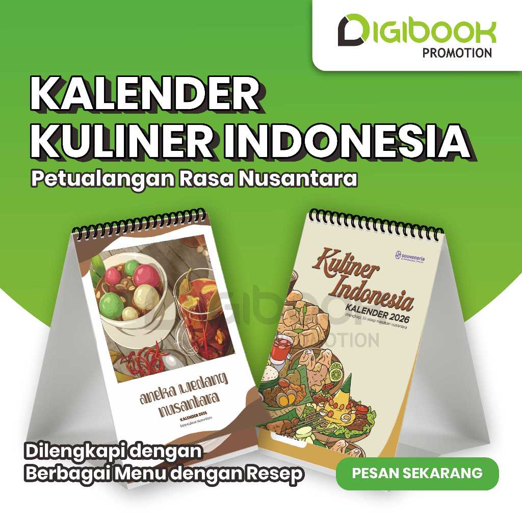 Kalender Meja 2026 A5 Estetik – Tema Masakan Nusantara Bisa Scan Resep Praktis Tanpa Ribet