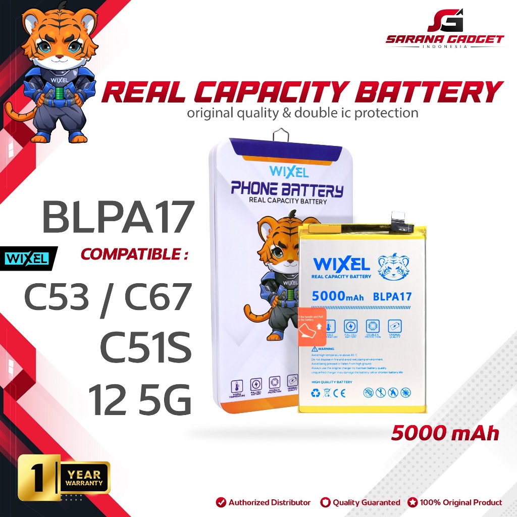 WIXEL Baterai BLPA17 for Realme C53 / C67 / C51S 4G / 12 5G Real Capacity Batre Batrai Battery Batre
