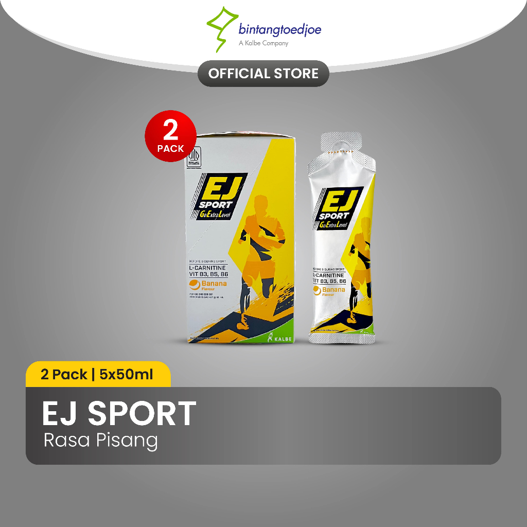 EJ Sport Banana 2 Pack | Suplemen Lari & Olahraga, Gel Energi dengan L-Carnitine, BCAA, Elektrolit, 