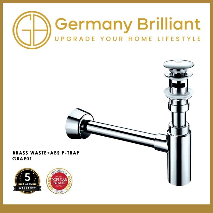 Germany Brilliant Afur Pipa Pembuangan Wastafel Sifon Leher Angsa Tekan Overflow GBAE01