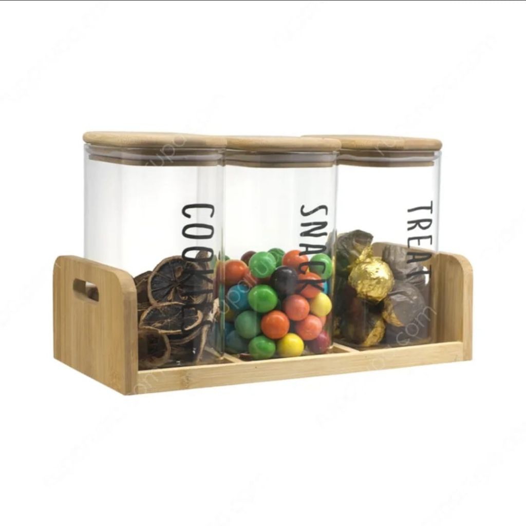 INFORMA HAVYN GLASS JAR SET OF 3 WITH RACK 1100ML // TOPLES MAKANAN // TOPLES KACA // TOPLES // TOPL