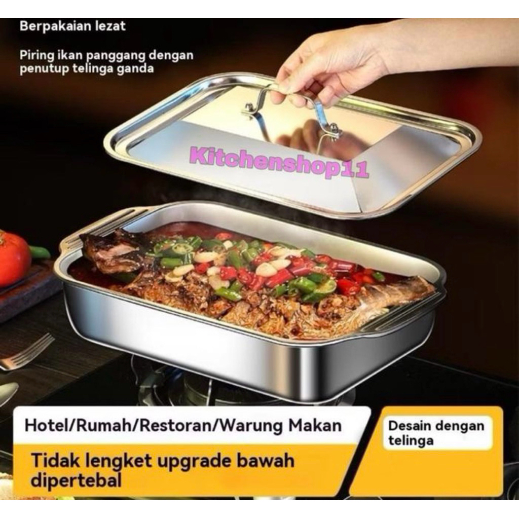 1Set Nampan Prasmanan Stainless +Tutup / Panci Stainless /Panci Ikan Bakar / Tempat Makan wadah saji