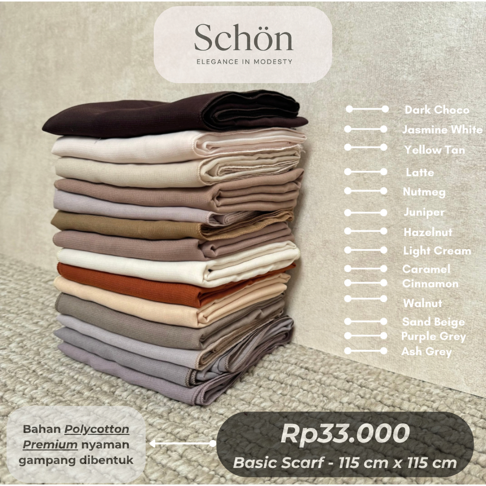 SCHÖN VEIL - Basic Scarf Segi Empat bahan polycotton premium | motif polos mudah dibentuk tidak gamp