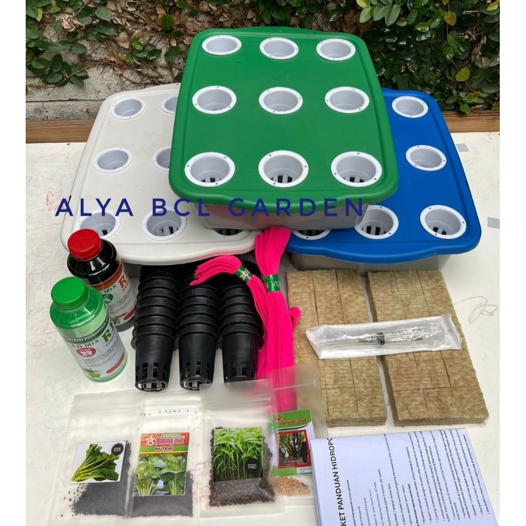 HIDROPONIK SET STARTER KIT LENGKAP 3 BAK 27 LUBANG PAKET LENGKAP HIDROPONIK SIAP PAKAI DISAIN TUTUP 