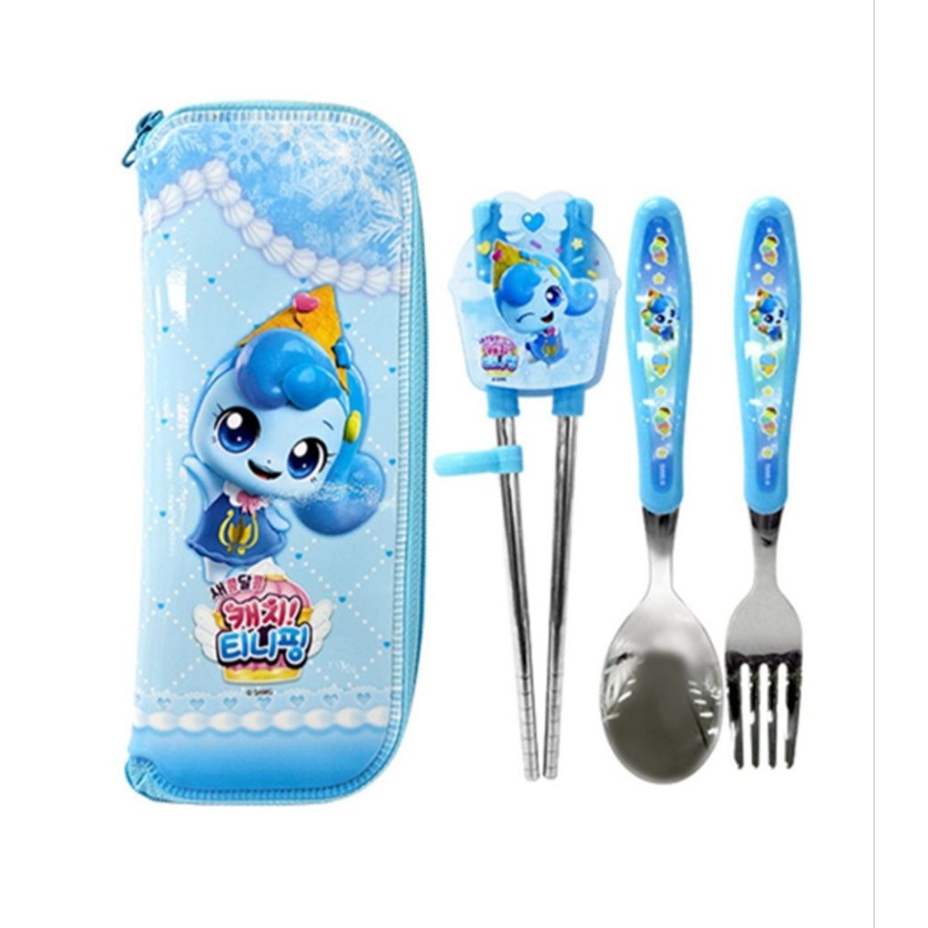 Sendok, garpu dan sumpit makan anak Teenieping satu set dengan case-nya