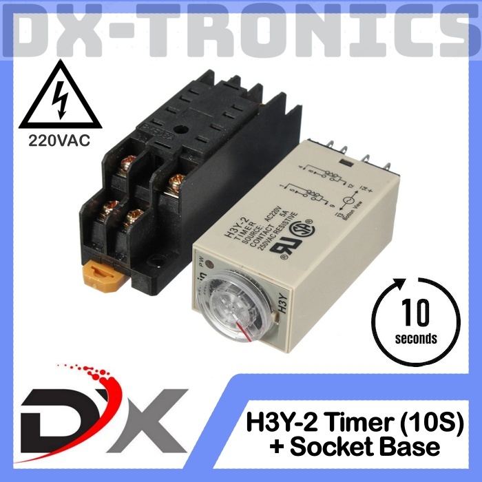 [HARGA SATUAN] H3Y-2 Delay Timer Relay DPDT + Socket Base 220VAC 10s H3Y Timer Delay