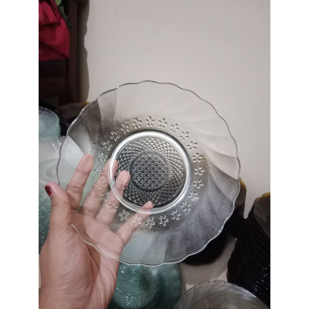 PROMO ECER - Piring Makan Kaca Motif / Mangkok Kaca Bening D 20cm / Piring Hajatan Murah / Mangkok P
