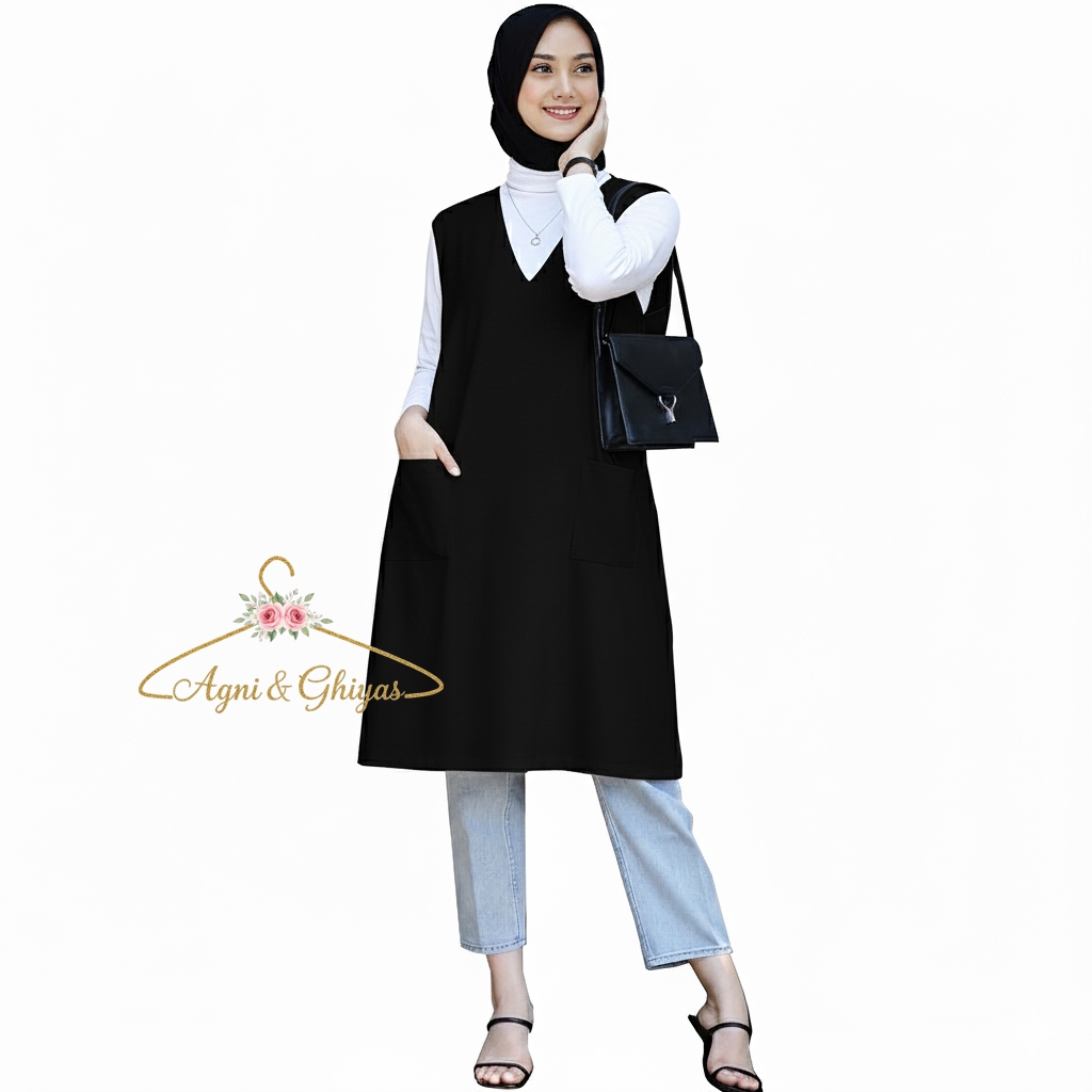 Tunik Wanita Korea Premium Panjang Oversize Jumbo Fashion Muslim Modern Outer Rompi Panjang