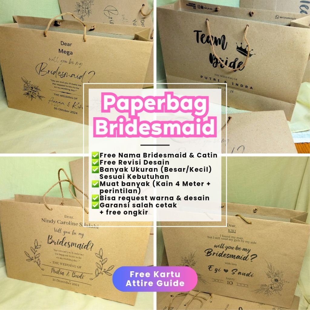Paperbag Bridesmaid Coklat / paperbag bridesmaid warna / paperbag  groomsman coklat / paperbag bride
