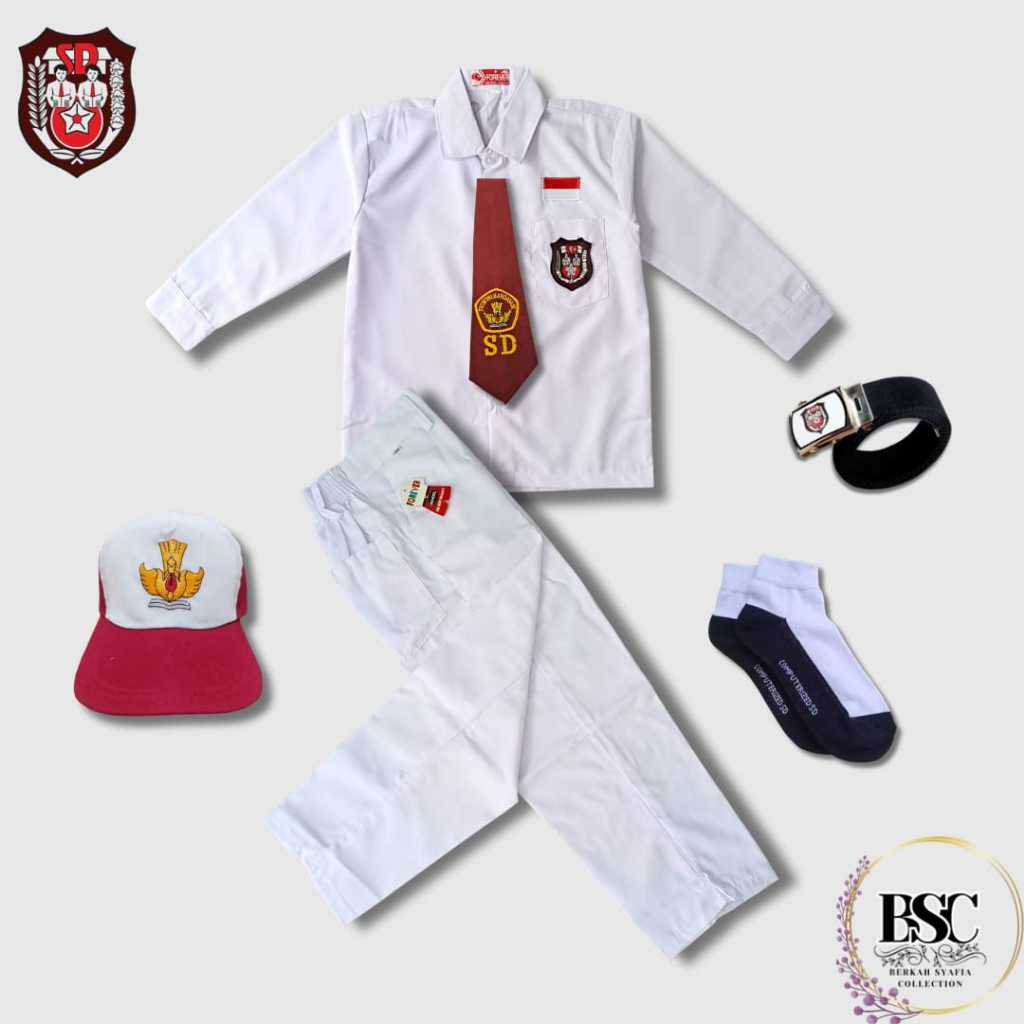 Setelan Seragam Sekolah SD  Putih Anak Laki-Laki Baju Putih Lengan Panjang Celana Putih Panjang