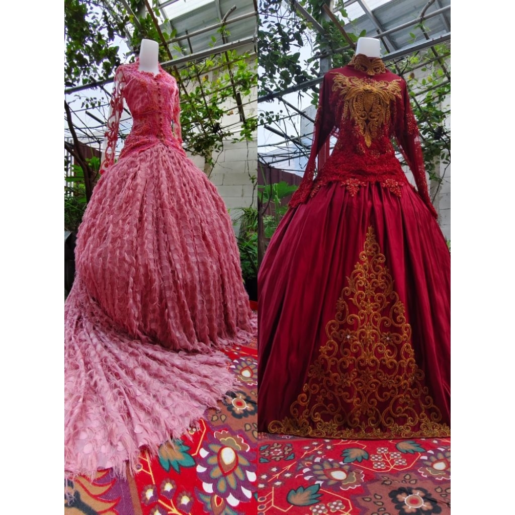 Gaun Pengantin Murah Merah Marun Payet dan Pink Payet - Prawedding - Prewedding Take All