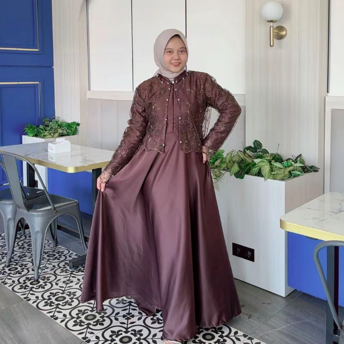 [ADA JUMBO] ROMPI LEPAS Ameena Dress Kondangan 2026 - Gamis Pesta Bridesmaid Brokat Outer By Azzurac