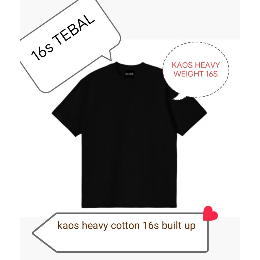 16s Kaos heavy cotton  | Build up | tanpa jahitan samping | combet 16s