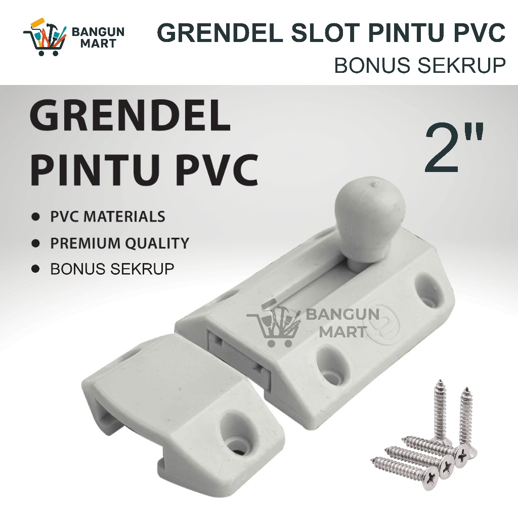 Grendel pvc plastik 2 inch / 5 cm selot pintu kamar mandi wc toilet rak pintu lemari Kuncian slot / 