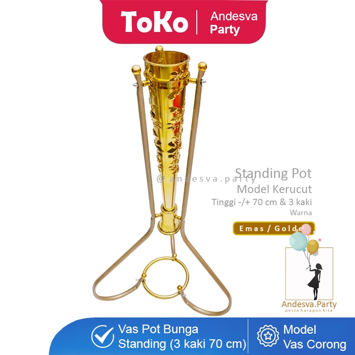 Standing Pot Besi Kerucut / Pot Bunga Sudut / Vas Bunga Corong Gold mewah / vas dekorasi