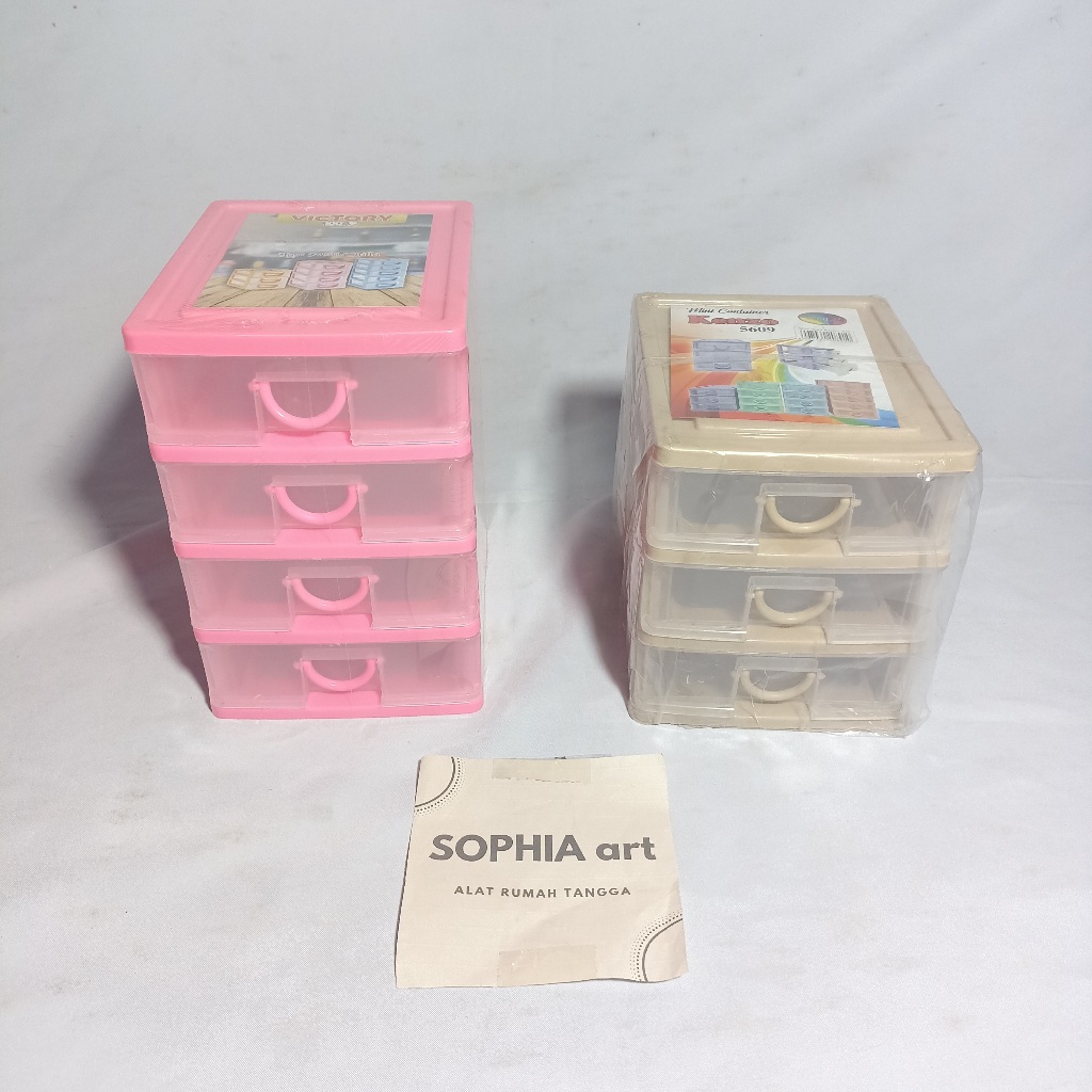 RAK LACI KECIL CONTAINER PLASTIK 3 DAN 4 SUSUN BOX KOTAK WADAH TEMPAT MAKEUP KOSMETIK SIMPEL MINI MU