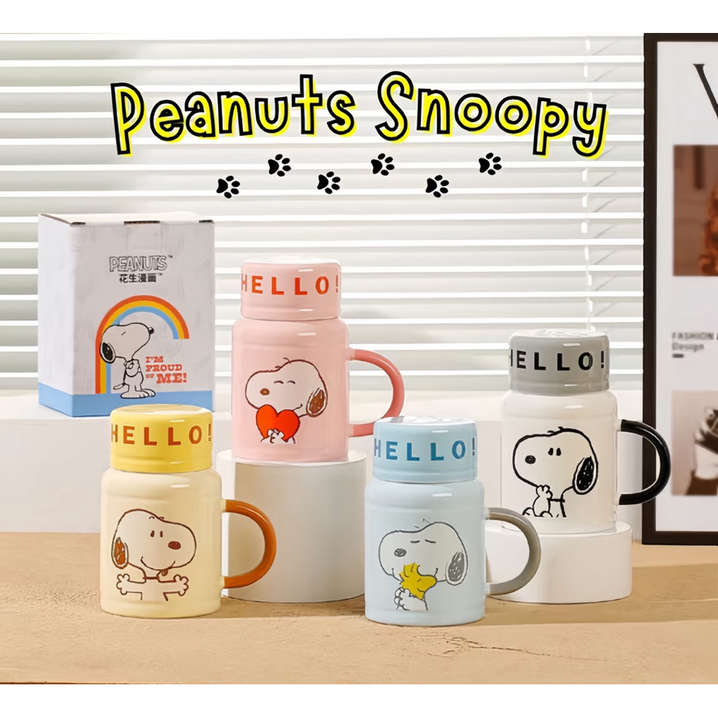 Snoopy Gelas Mug Keramik Import Gelas Mug Tutup Keramik Peanuts Snoopy