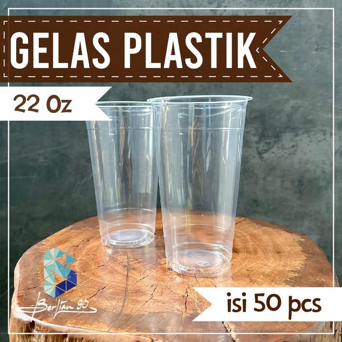 Gelas Plastik 22 Oz Datar isi 50 / Gelas Jus / Cup Plastik 22 Oz / Cup Jus / Gelas Mika Plastik