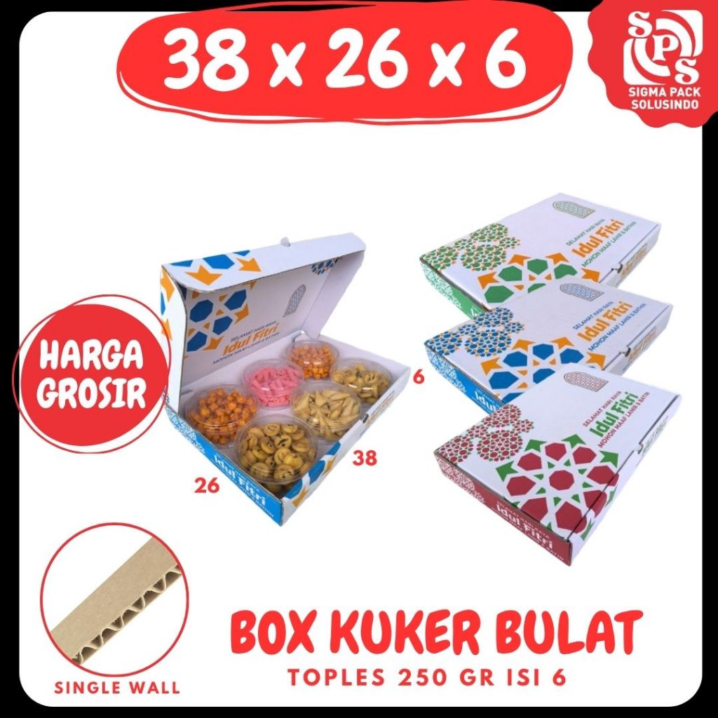 Box Kuker 38x26x6 LD dus Kue Kering Toples 250 gr isi 6 Toples Box Ied Mubarok Dus Idul Fitri Motif
