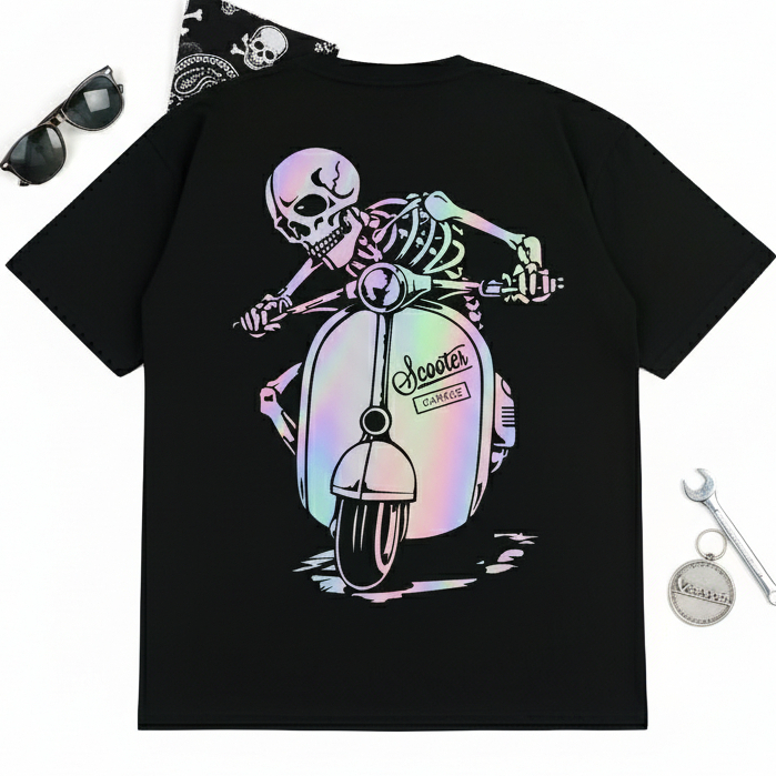 GILAN Baju Kaos T Shirt Distro Unisex Gambar Motor VESPA SCOOTER GARAGE SKULL Tengkorak Otomotif