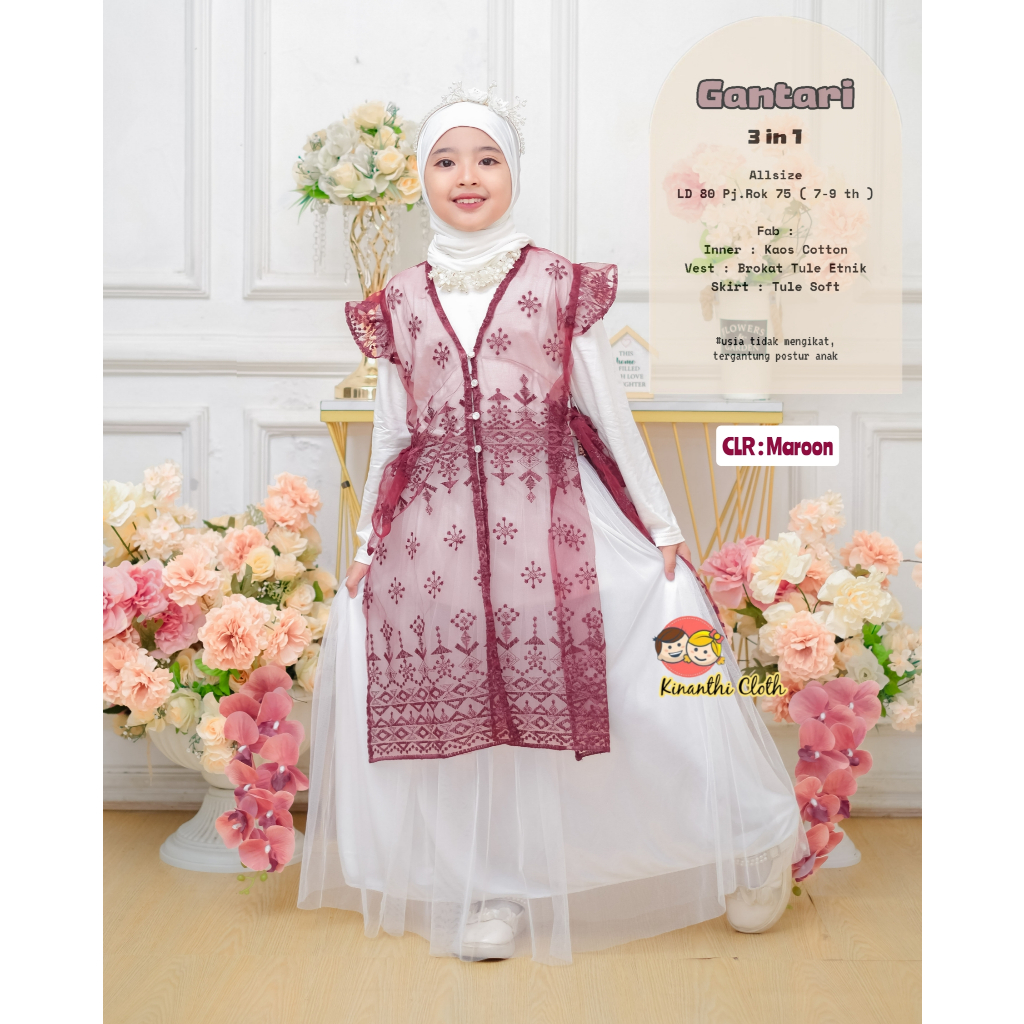 Kinanthi Cloth Setelan Dress Anak Pesta Lebaran Anak Outter Brukat Dress Kondangan Outter Brukat