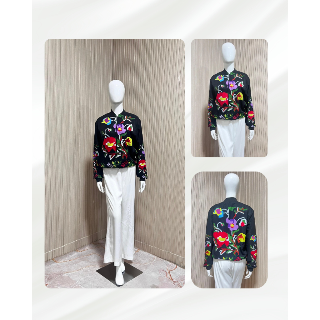 Jaket Lagosi Hitam - Jaket Bomber Motif Lagosi Sulawesi Selatan - Jaket Etnik Wanita / Pria Unisex P