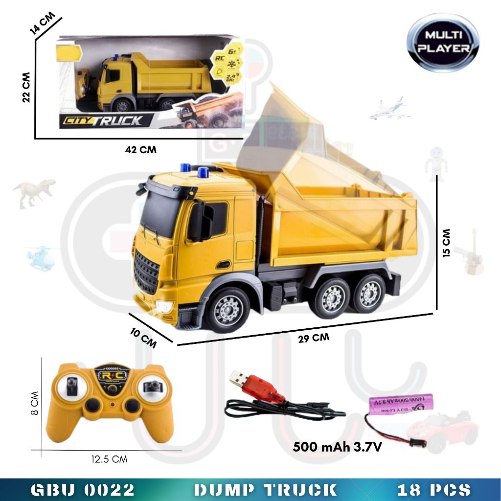 Mainan Rc Remot Control Dump Truck Besar LED Sepaket Charger / Dump Truck Remote Control GBU0022 Dum
