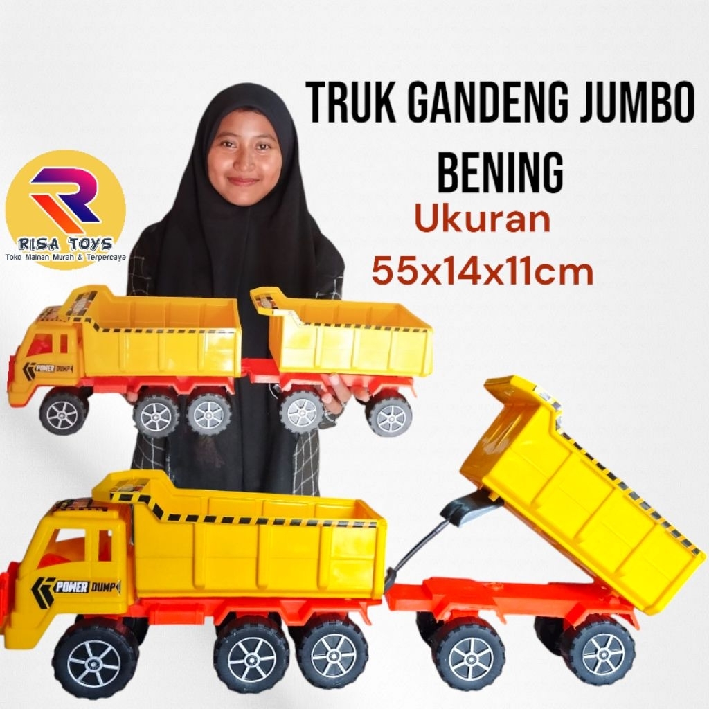 MAINAN TRUK GANDENG JUMBO BENING BISA JOMPLANG / DUMP TRUK VIRAL / TRUK BAHAN PREMIUM