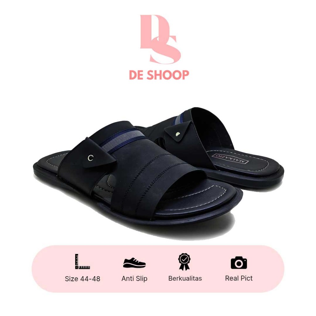 DeShoop J-22 Sandal Slide Slip on Pria Original 100% Kulit Asli Ukuran Jumbo 44-48 J022 Edition
