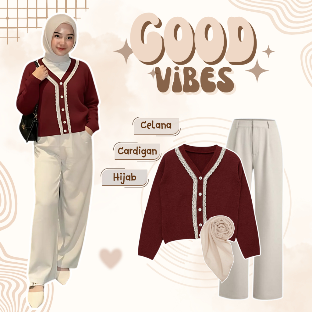 Setelan Cardigan Wanita Kekinian Set (Cardigan Korean Style + Celana Kulot Wanita + Hijab Segi Empat