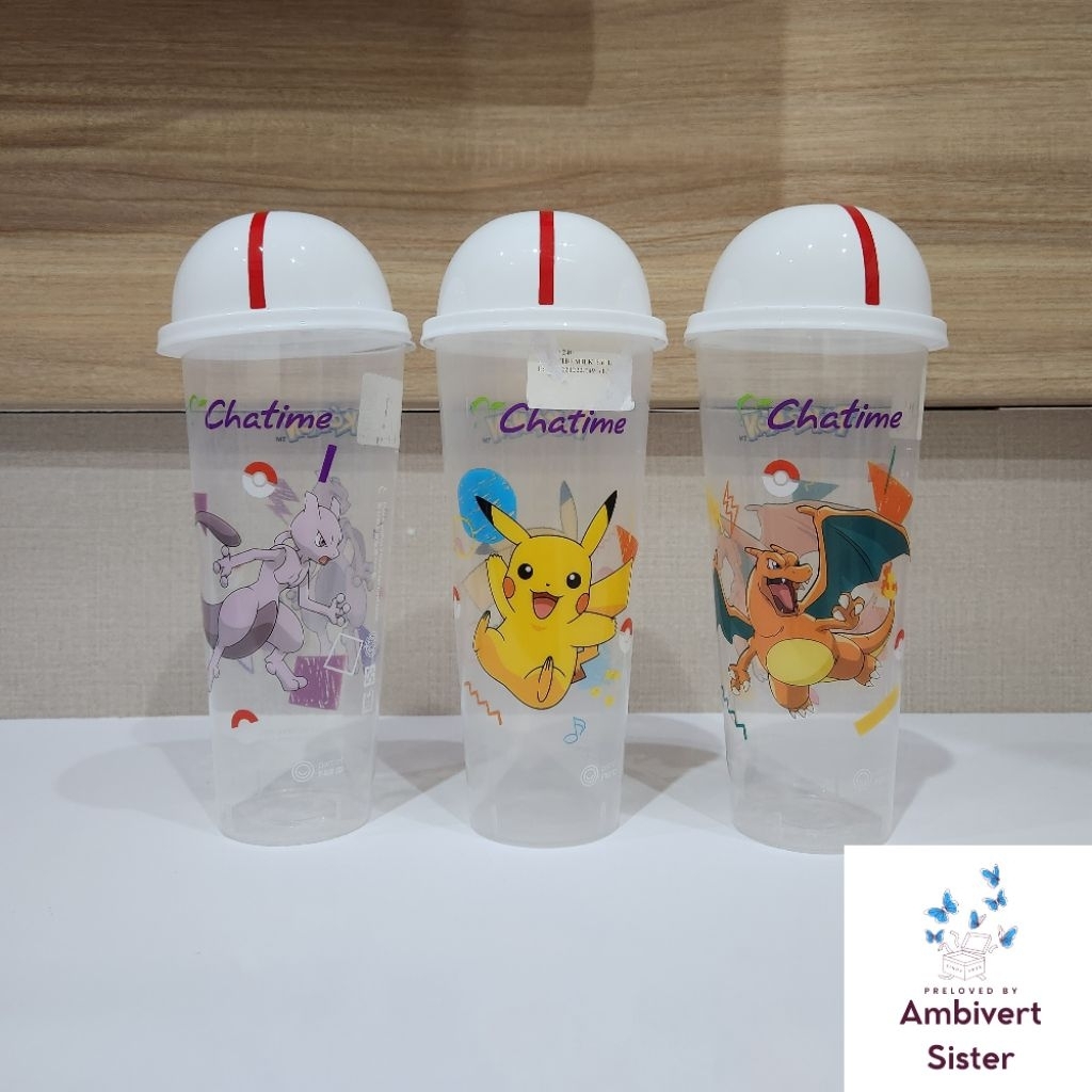 [ PRELOVED ] Koleksi Botol Kemasan Chatime Pokemon Pikachu Mewtwo Charizard