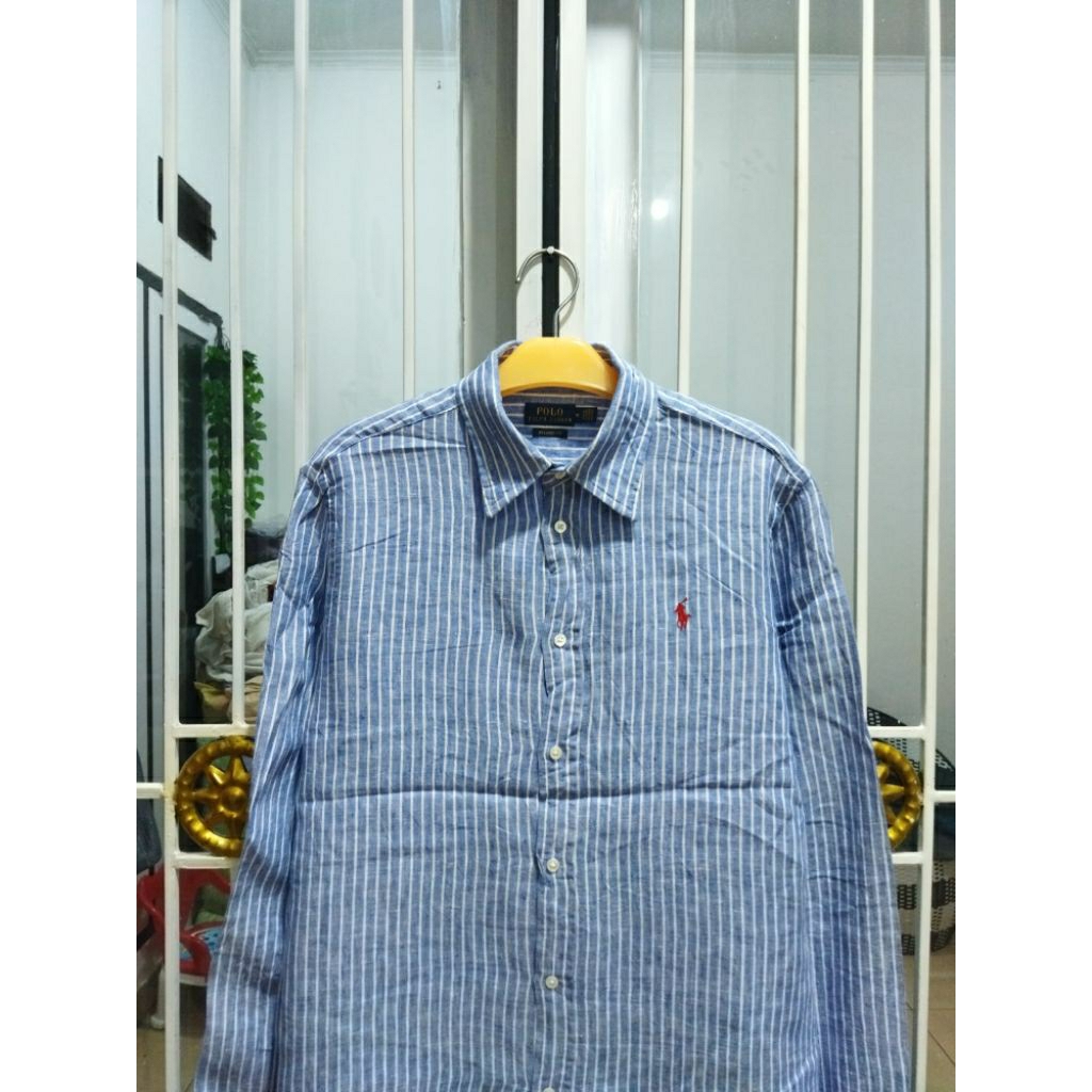 kemeja linen Polo Ralph lauren M garis-garis casual pria murah terlaris