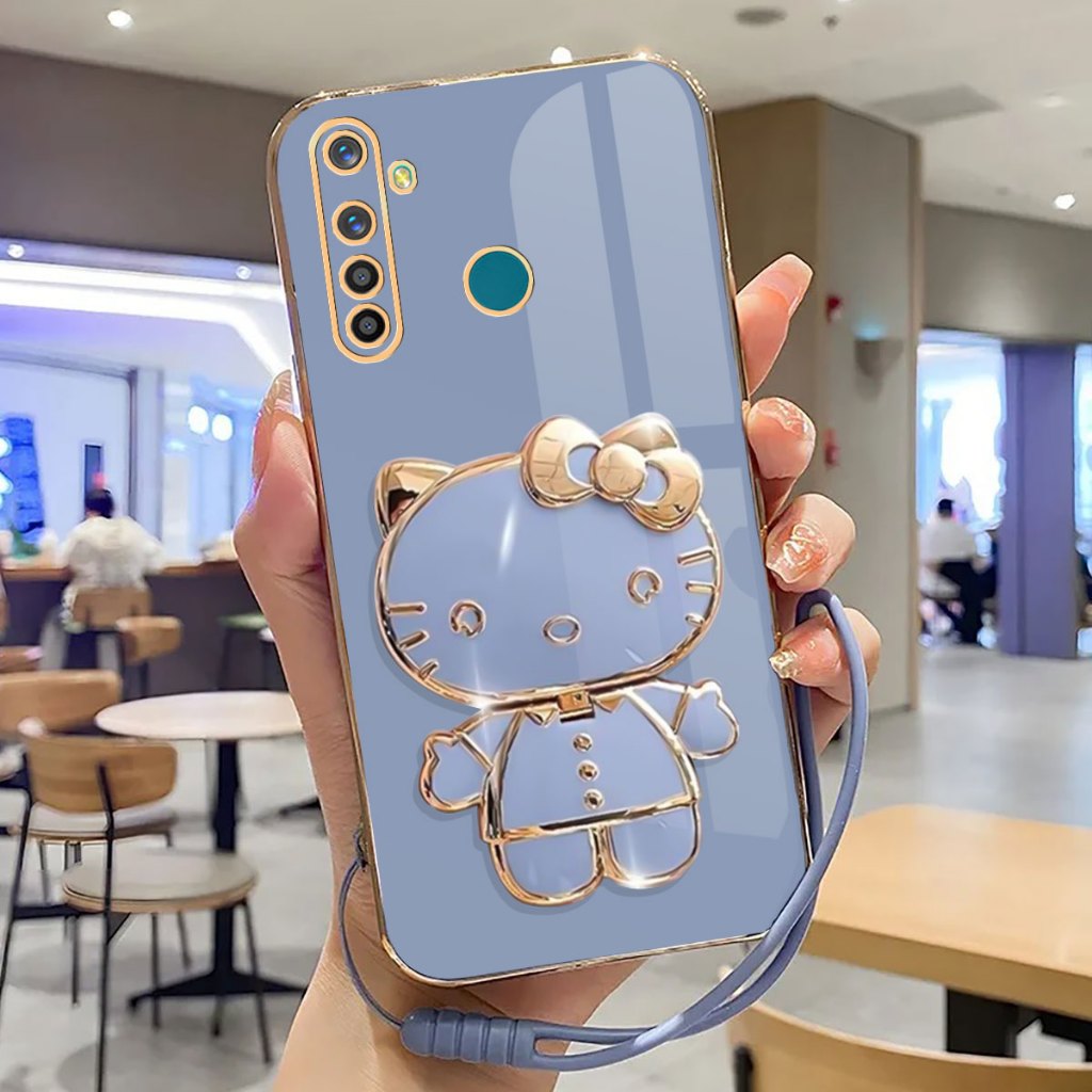Case Realme 5 5i 5s Soft Case Stand Holder Mirror Plating Luxury Casing