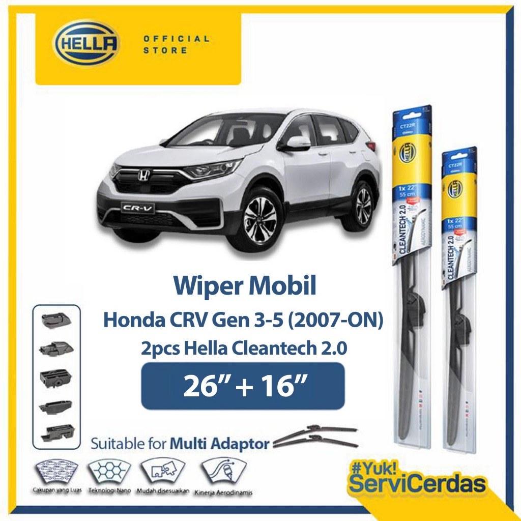 Wiper Mobil HONDA CRV Gen 3-5 2007-On 26" + 16" (2pcs) - HELLA Cleantech 2.0