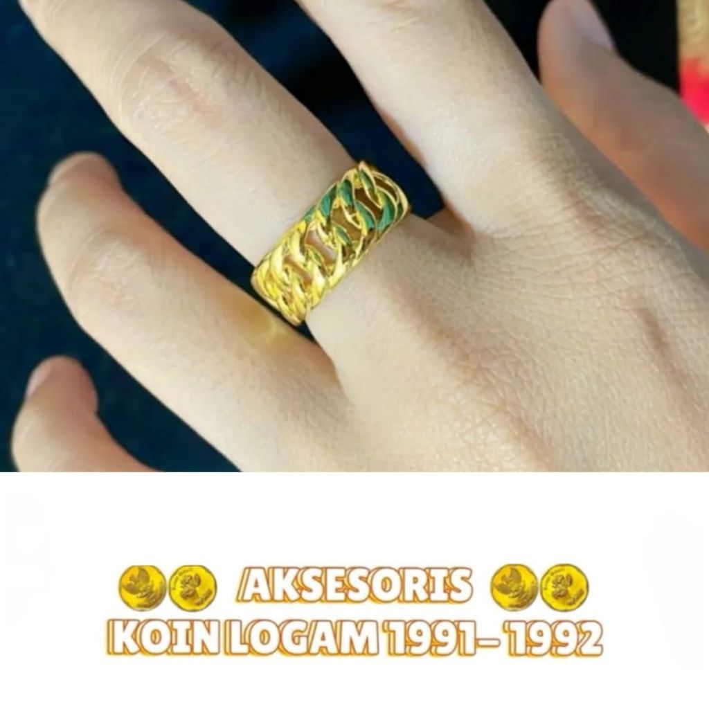 Cincin Koin Motif Rantai Gold 24K Terbuat Dari Koin Asli Lapis Emas Anti Luntur