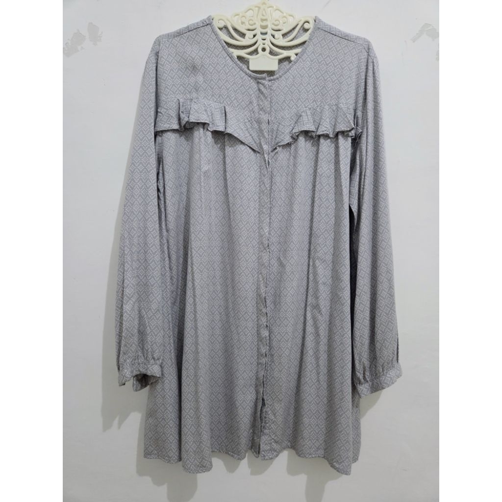 Baju Muslim Tunik Batik Ruffle Atasan Annisa Matahari Biru Cewek Wanita