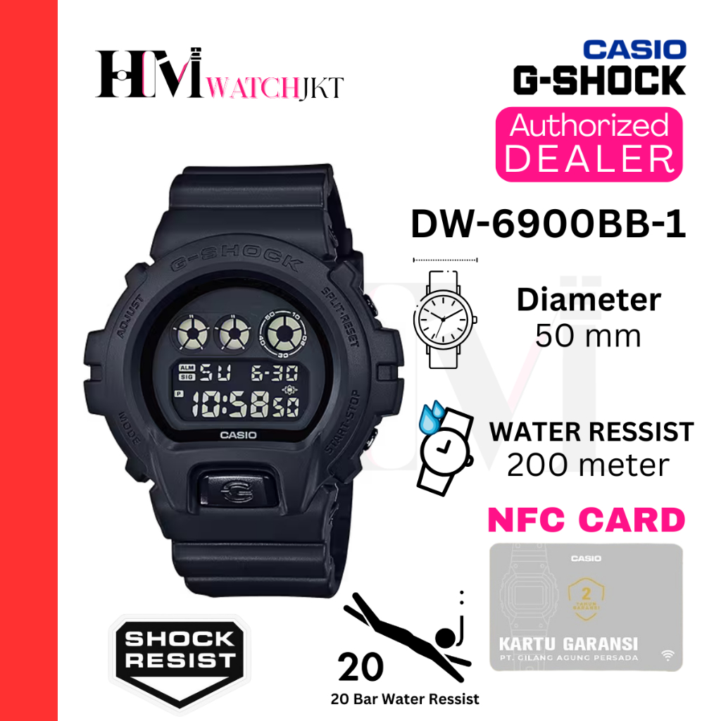 CASIO G-SHOCK DW-6900BB-1DR Jam Tangan Pria Original Digital Antiair DW-6900BB-1 DW-6900