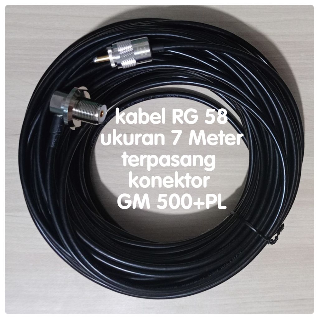 Kabel Antena bikinan RG 58 ukuran 7meter terpasang conektor GM 500 dan conektor PL