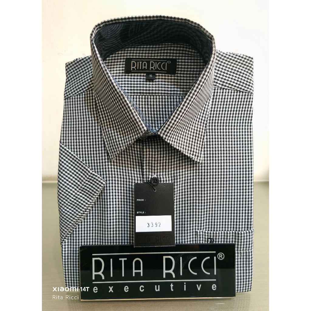 Kemeja Pria Rita Ricci Reguler Motif kotak hitam putih lengan panjang dan pendek artikel 3392