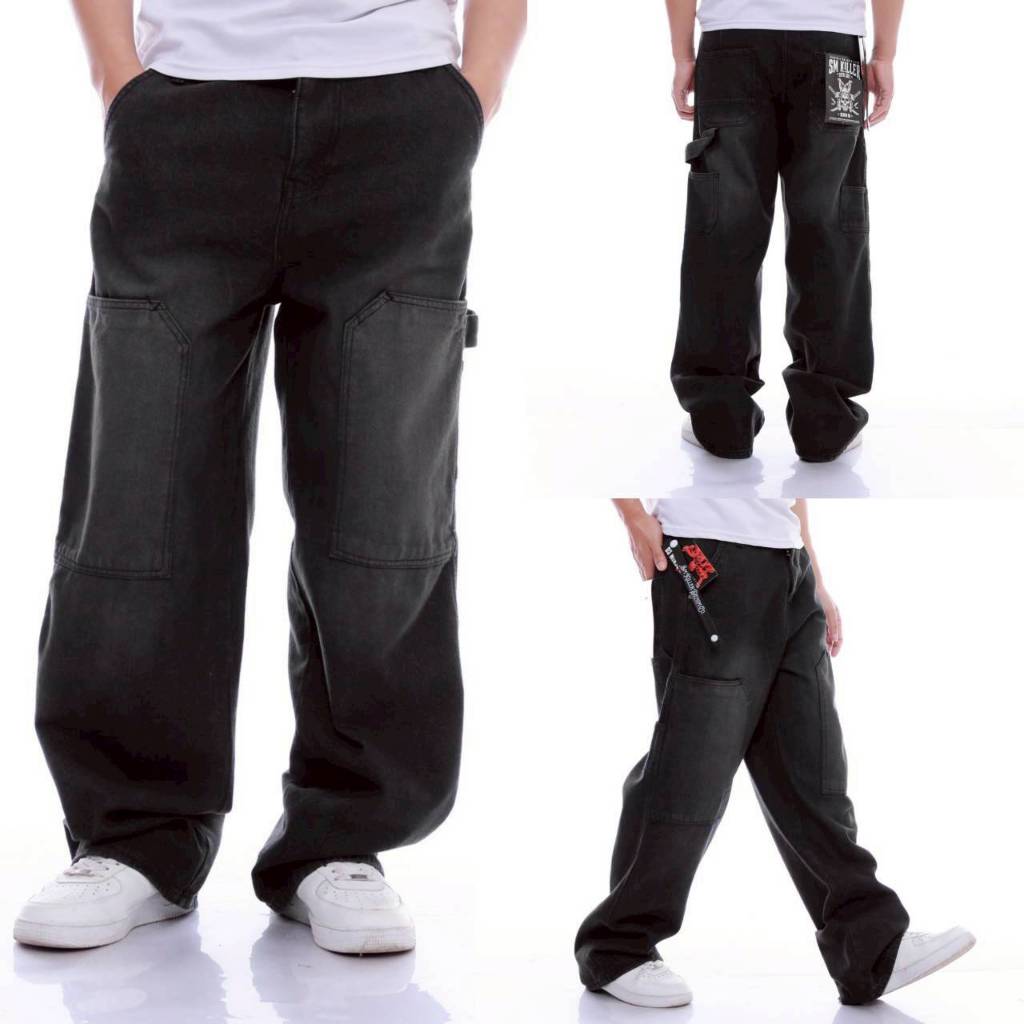 Dav Supply.co Celana Carpenter Baggy Jeans SM Killer - Celana Pria Black Jazz Model Gombrong Loose F