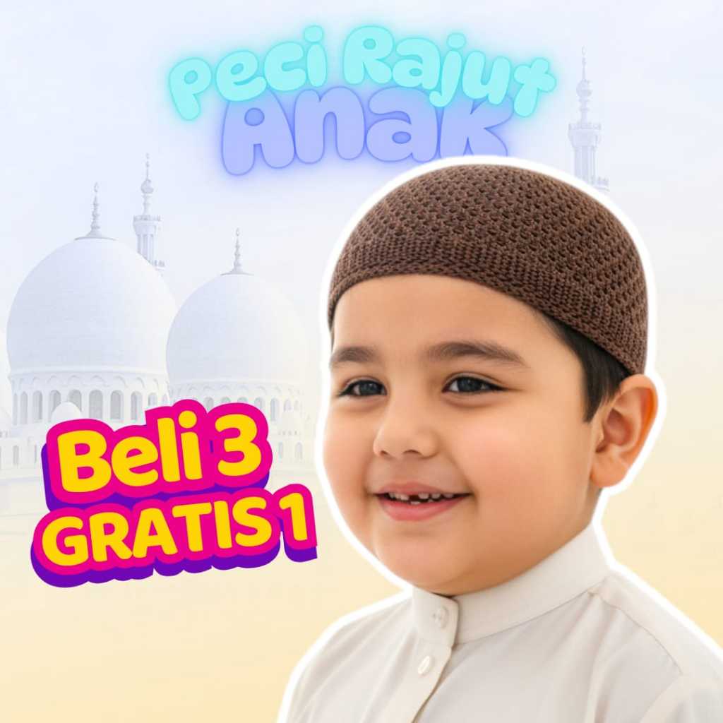 PECI RAJUT ANAK PREMIUM // Kopiah Ngaji Putih Polos // All Size // Tebal Elastis - COD