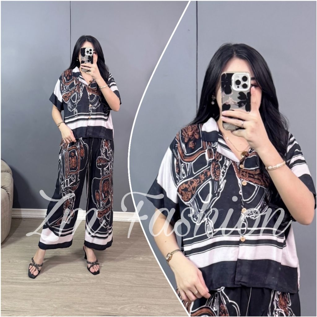 Setelan Shinta Jumbo Lengan Pendek Busui Friendly Katun Rayon